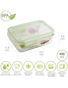 Recipiente Hermetico Cristal Rectangular 550 ml. 16.7 x 11.8 x 6.2 (alt) cm. - Imagen 1