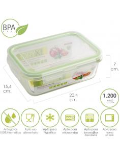 Recipiente Hermetico Cristal Rectangular 1200 ml. 20.4 x 15.4 x 7 (alt) cm. - Imagen 1
