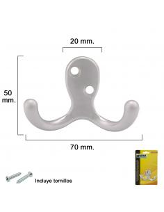 Gancho Doble Plata Mate Para Atornillar con tornillos incluidos. - Imagen 1