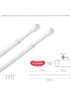 Barra Visillo Extensible 60/105 cm. con Muelle Presion, Soportes y Ventosas (2 Piezas) - Imagen 1