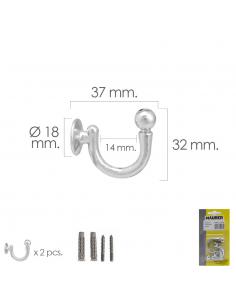 Gancho Cromado Atornillabe 37 mm. Con tacos y tornillos (Blister 2 piezas) - Imagen 1