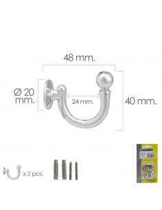 Gancho Cromado Atornillabe 48 mm. Con tacos y tornillos (Blister 2 piezas) - Imagen 1