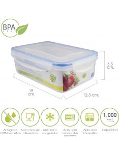 Recipiente Hermetico Plastico Rectangular 1.000 ml. 19x12.5x6.5 (Alt.) cm. - Imagen 1