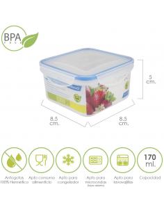 Recipiente Hermetico Plastico Cuadrado 170 ml.  8.5x8.5x5 (Alt.) cm. - Imagen 1