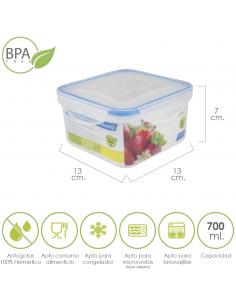 Recipiente Hermetico Plastico Cuadrado 700 ml.  13x13x7 (Alt.) cm. - Imagen 1