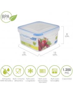 Recipiente Hermetico Plastico Cuadrado 1200 ml.  15x15x8 (Alt.) cm. - Imagen 1