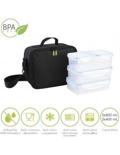 Bolsa Termica Con 4 Recipientes Hermeticos Plastico (2x800 ml + 2x400 ml.) - Imagen 1