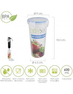 Vaso Recipiente Hermetico Medidor Plastico Redondo 600 ml. Ø 9x18.5 (Alt.) cm. - Imagen 1