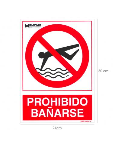 Cartel Prohibido Bañarse 30x21 cm. - Imagen 1