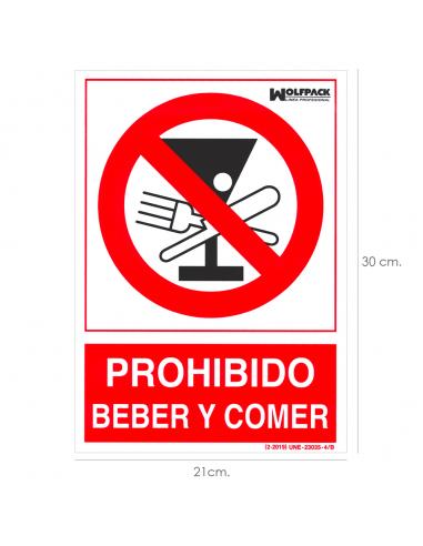 Cartel Prohibido Beber y Comer 30x21cm. - Imagen 1