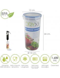 Recipiente Hermetico Plastico Redondo 1.600 ml.  Ø 12 x 24 (Alt.) cm. - Imagen 1