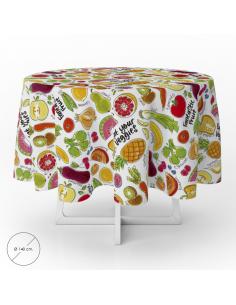 Mantel Hule Redondo Frutas Fantasia Impermeable Antimanchas PVC Ø 140 cm. Uso Interior y Exterior - Imagen 1