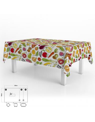 Mantel Hule Rectangular Frutas Fantasia Impermeable Antimanchas PVC 140x250 cm.  Recortable Uso Interior y Exterior - Imagen 1