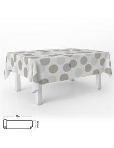 Mantel Hule Rectangular Circulos Beis. Impermeable Antimanchas PVC 140 cm. x 20 metros. Rollo Recortable. Interior y Exterior - 