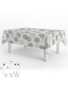 Mantel Hule Rectangular Circulos Beige Impermeable Antimanchas PVC 140x250 cm.  Recortable Uso Interior y Exterior - Imagen 1