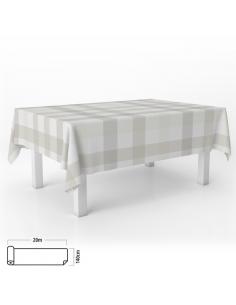 Mantel Hule Rectangular Cuadros Beis. Impermeable Antimanchas PVC 140 cm. x 20 metros. Rollo Recortable. Interior y Exterior - I