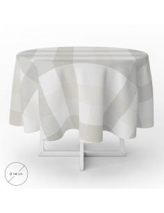 Mantel Hule Redondo Cuadros Beige Impermeable Antimanchas PVC Ø 140 cm. Uso Interior y Exterior - Imagen 1