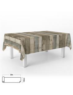 Mantel Hule Rectangular Tablones Madera. Impermeable Antimanchas PVC 140 cm. x 20 metros. Rollo Recortable. Interior y Exterior 