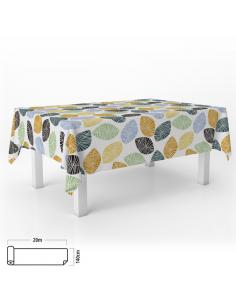 Mantel Hule Rectangular Hojas Colores. Impermeable Antimanchas PVC 140 cm. x 20 metros. Rollo Recortable. Interior y Exterior - 