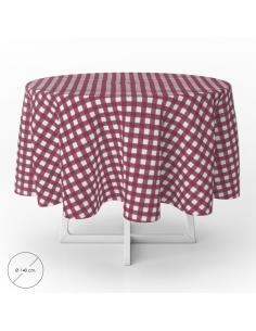 Mantel Hule Redondo Cuadros Rojos Impermeable Antimanchas PVC Ø140 cm. Uso Interior y Exterior - Imagen 1