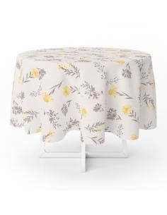 Mantel Hule Redondo Flores Amarillas Impermeable Antimanchas PVC Ø140 cm. Uso Interior y Exterior - Imagen 1