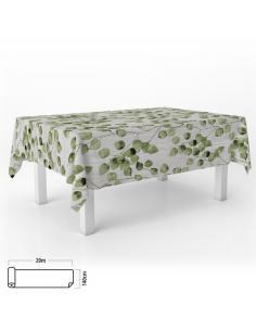 Mantel Hule Rectangular Hojas Verdes. Impermeable Antimanchas PVC 140 cm. x 20 metros. Rollo Recortable. Interior y Exterior - I