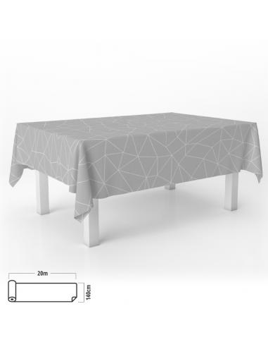 Mantel Hule Rectangular Geometrico Gris. Impermeable Antimanchas PVC 140 cm. x 20 metros. Rollo Recortable. Interior y Exterior 