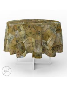 Mantel Hule Redondo Tablones Vino Impermeable Antimanchas PVC Ø 140 cm. Uso Interior y Exterior - Imagen 1