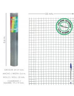 Malla Electrosoldada Ligera Galvanizada 19x19 Alto 60 cm. Rollo 25 Metros Uso Domestico - Imagen 1