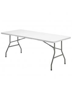 Mesa Plegable Rectangular HDPE Multifuncional, Portatil, Resistente,Multiusos 244x76x74 cm. Color Blanco - Imagen 1