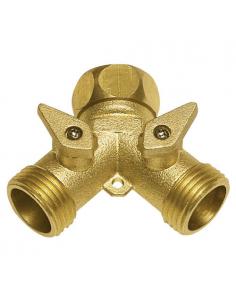 Adaptador Manguera Laton 2 Tomas Macho 3/4", Duplicador Grifo, Adaptador 2 Vias, Entrada 3/4" Hembra - Imagen 1