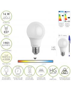 Bombilla Led Estandar Rosca E27. 16 Watt. Equivale A 130 Watt. 1901 Lumenes. Luz Blanca 4000º K.) - Imagen 1