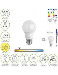 Bombilla Led Estandar Rosca E27. 9.5 Watt. Equivale A 75 Watt. 1055 Lumenes. Luz Cálida (2700º K) - Imagen 1
