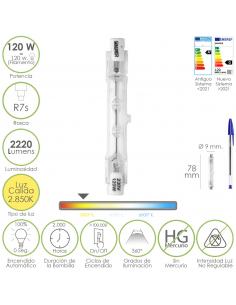 Bombilla Halogena Para Focos Rosca R7S. 120 Watt. 2220 Lumenes. Luz Cálida (2850º K) - Imagen 1