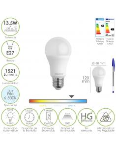 Bombilla Led Estandar Rosca E27. 13,5 Watt. Equivale A 100 Watt. 1521 Lumenes. Luz Fría (6500º K.) - Imagen 1