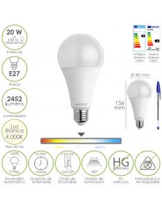 Bombilla Led Estandar Rosca E27. 20  Watt. Equivale A 150 Watt. 2452 Lumenes. Luz Neutra (4000º K.) - Imagen 1