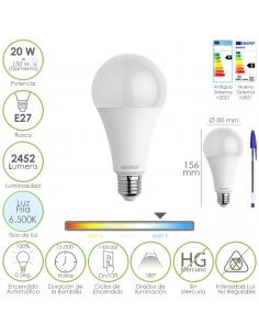 Bombilla Led Estandar Rosca E27. 20  Watt. Equivale A 150 Watt. 2452 Lumenes. Luz Fria (6500º K.) - Imagen 1
