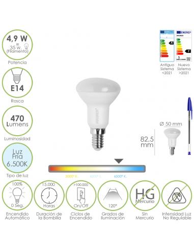 Bombilla Led Reflectante Rosca E14. 4,9 Watt. Equivale A 35 Watt. 470 Lumenes. Luz Fria (6500º K.) - Imagen 1