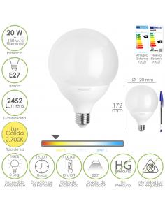 Bombilla Led Globo E27. 20 Watt. Equivale A 150 Watt. 2452 Lumenes. Luz Calida 2700º K. - Imagen 1