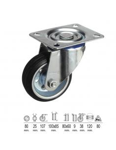 Rueda Industrial Goma Negra Placa   80 mm. - Imagen 1
