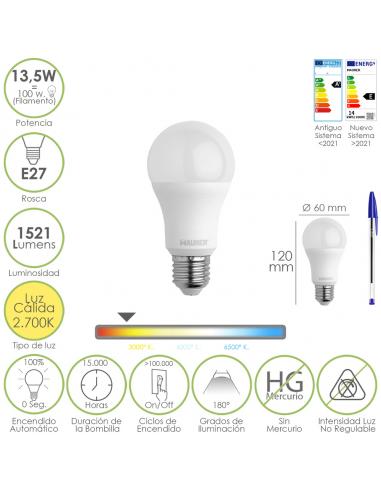 Bombilla Led Estandar Rosca E27. 13,5 Watt. Equivale A 100 Watt. 1521 Lumenes. Luz Calida (3000º K.) - Imagen 1