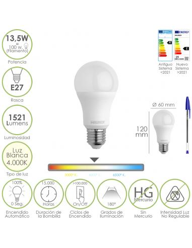 Bombilla Led Estandar Rosca E27. 13,5 Watt. Equivale A 100 Watt. 1521 Lumenes. Luz Neutra (4000º K.) - Imagen 1