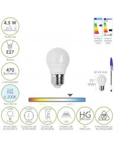 Bombilla Led Esferica Rosca E27 4.5 Watt. Equivale A 55 Watt. 470 Lumenes. Luz Fria (6500º K) - Imagen 1