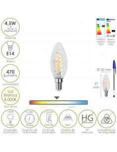 Bombilla Led Filamento Vela Twist. E14. 4,5 Watt. Equivale A 35 Watt. 470 Lumenes. Luz Neutra 4000º K. - Imagen 1