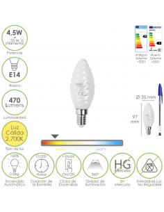 Bombilla Led Filamento Vela Esmerilada E14. 4,5 Watt. Equivale A 35 Watt. 470 Lumenes. Luz Calida 2700º K. - Imagen 1
