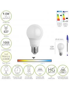 Bombilla Led Estandar Rosca E27. 9.5 Watt. Equivale A 75 Watt. 1055 Lumenes. Luz Neutra (4000º K.) - Imagen 1