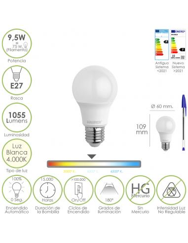 Bombilla Led Estandar Rosca E27. 9.5 Watt. Equivale A 75 Watt. 1055 Lumenes. Luz Neutra (4000º K.) - Imagen 1