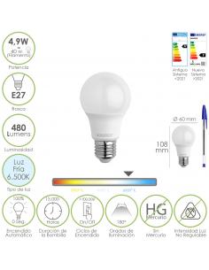 Bombilla Led Estandar Rosca E27. 4.9 Watt. Equivale A 40 Watt. 480 Lumenes. Luz Fria (6500º K.) - Imagen 1