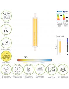 Bombilla Led Para Focos Rosca R7S. 7,7 Watt. Equivale a 50 Watt. 850 Lumenes. Luz Cálida (3000º K.) - Imagen 1