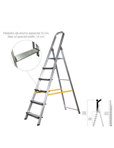 Escalera Doméstica Aluminio Profesional 6 Peldaños 12 cm Grosor. - Imagen 1